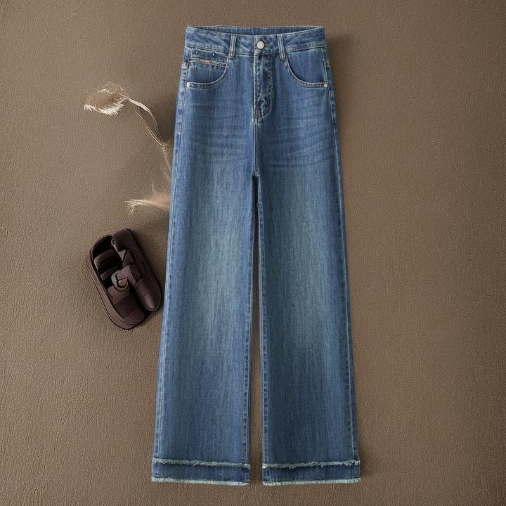 毛边窄版阔腿牛仔裤女2025年春季新款中高腰百搭显瘦裤子直筒长裤