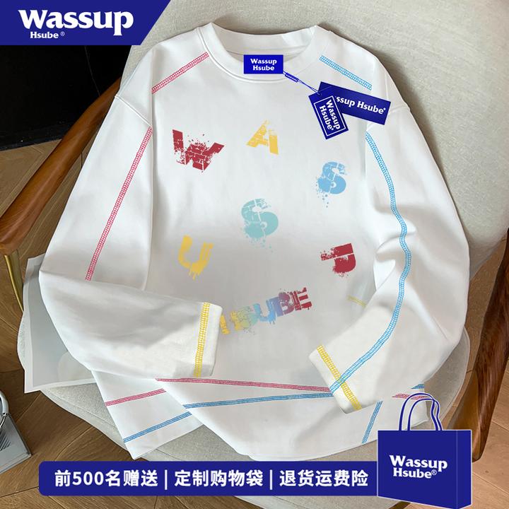 WASSUP HSUBE高街ins设计感字母长袖T恤男女秋季彩色线条打底上衣