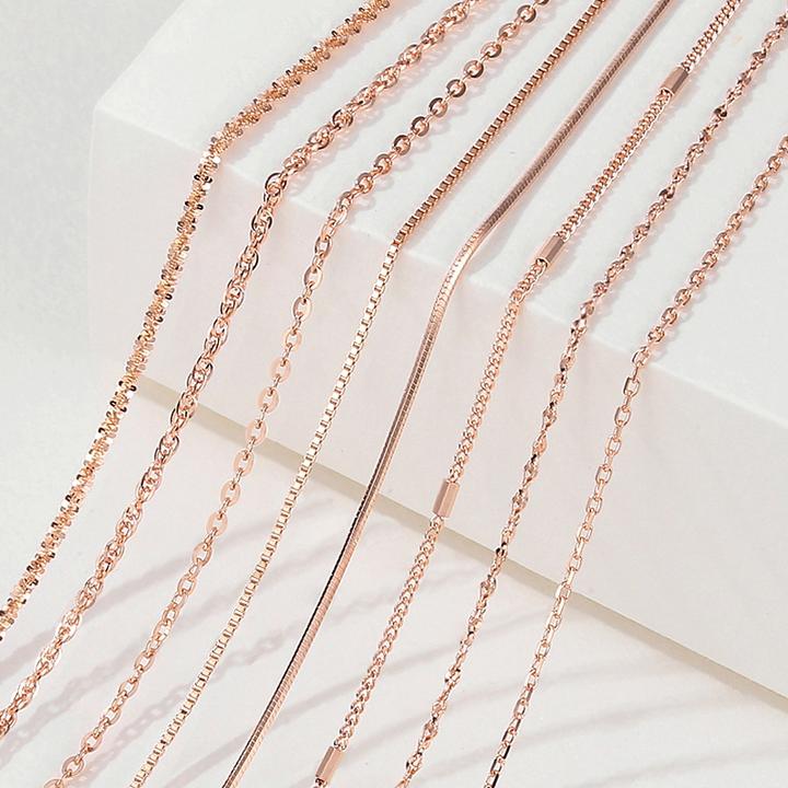 链子足银 999纯银玫瑰金项链女925素链18K金无吊坠银链链子镀