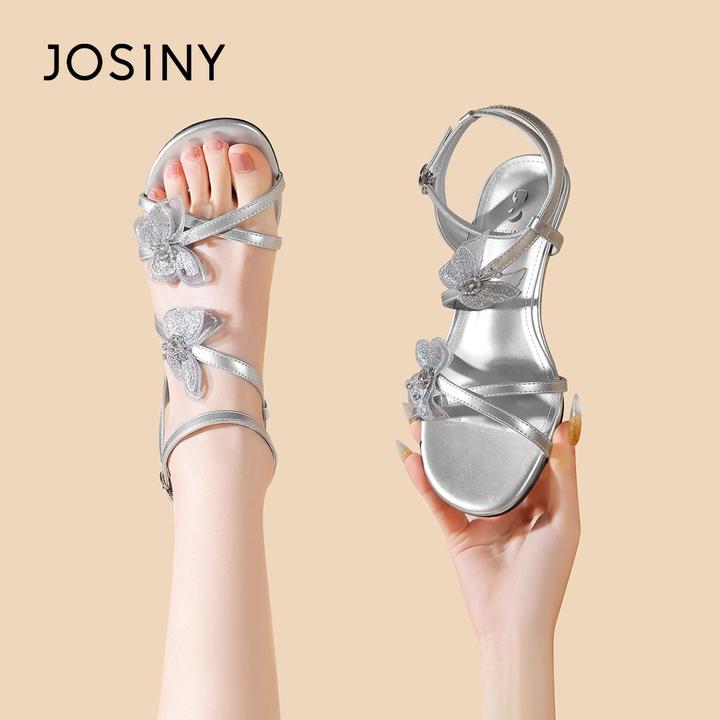 卓诗尼法式凉鞋女2025夏季外穿新款蝴蝶仙女风配裙子粗跟罗马鞋子