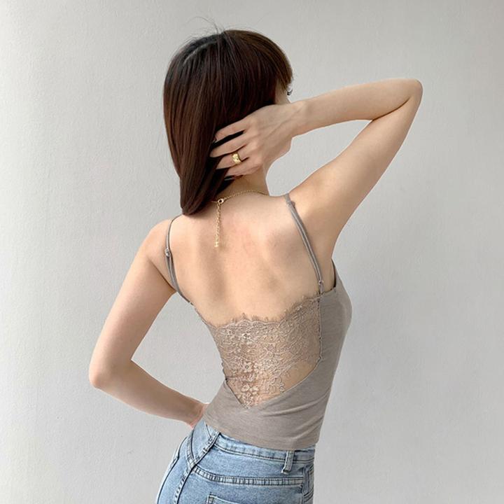 性感蕾丝无痕吊带背心女自带胸垫修身显瘦百搭薄款美背露背打底衫