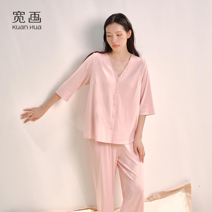 宽画桑蚕丝包边设计师宽松百搭休闲舒适显瘦家居套装女-KH98132