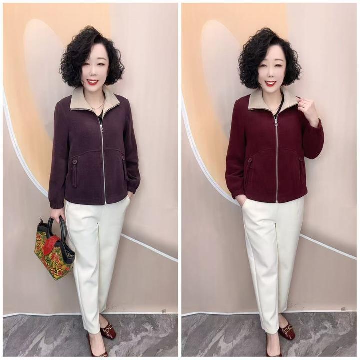 2511新款时尚百搭撞色翻领雪尼尔加里衬宽松大码休闲外套，衣长65