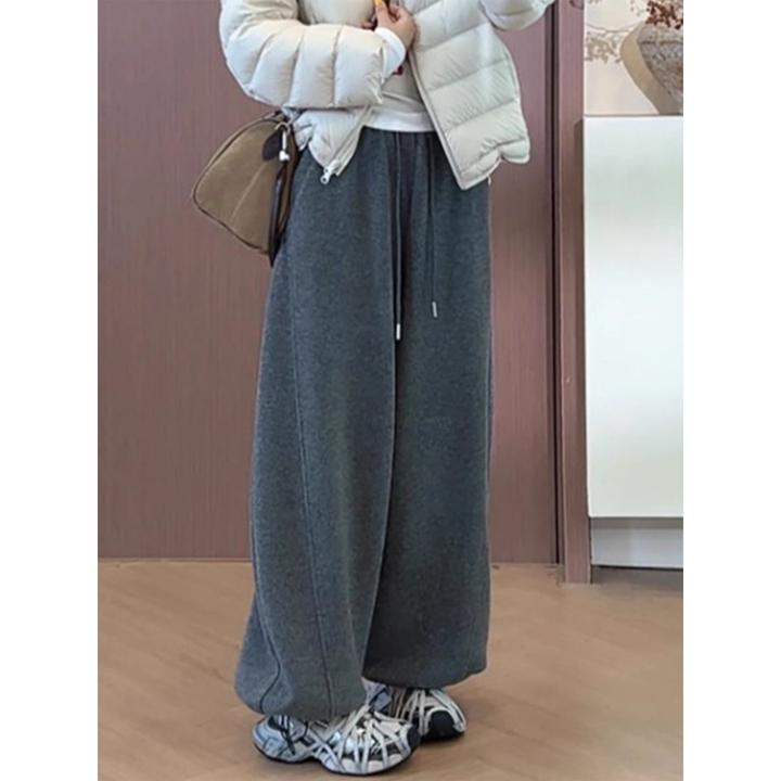 拉夏贝尔2025年秋冬季韩版新款显瘦气质保暖弯刀裤加绒时尚阔腿裤