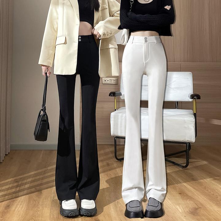 现货黑色高腰微喇叭裤春季小个子马蹄裤休闲百搭收腰瘦