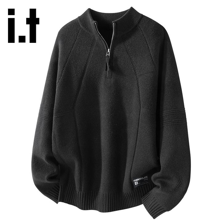 it:CHOCOOLATE个性半拉链立领毛衣男2025新款潮流拼接设计感上衣