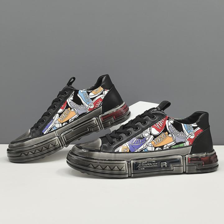 潮牌男鞋2025新款小众头层牛皮板鞋厚底百搭鞋子男款休闲淋胶潮鞋