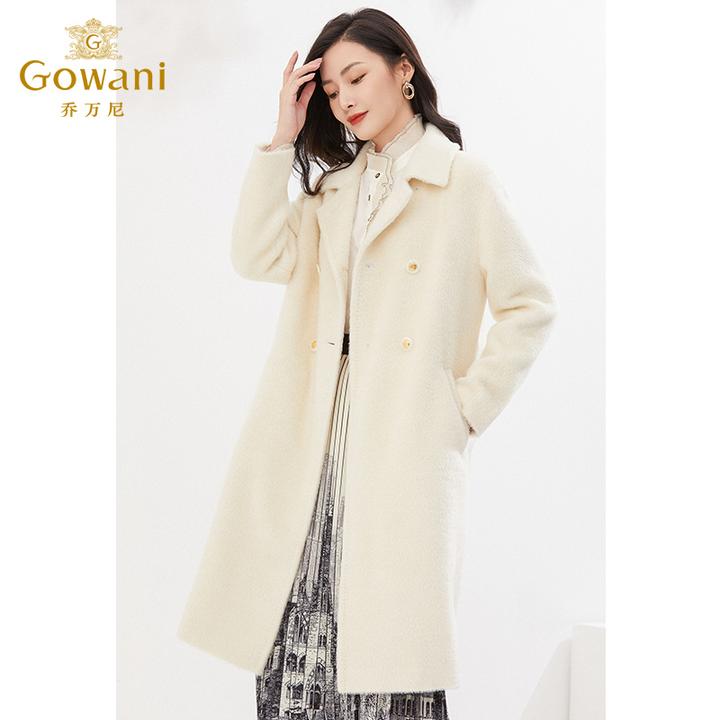 Gowani/乔万尼大衣重磅羊驼毛高级显瘦白色呢大衣中长款EI4A546