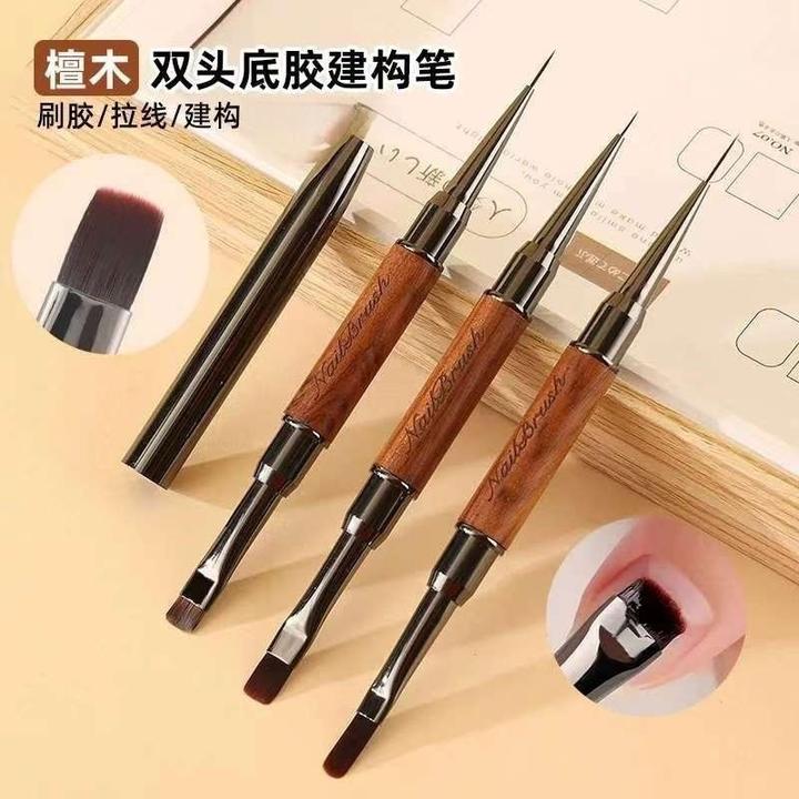 美甲笔刷檀木建构笔带盖双头拉线光疗圆头彩绘渐变方圆美甲店专用