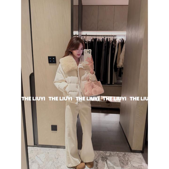 【LIUYI】冬雪~高奢90白鹅绒整皮全羊毛毛领短款御寒羽绒服511077