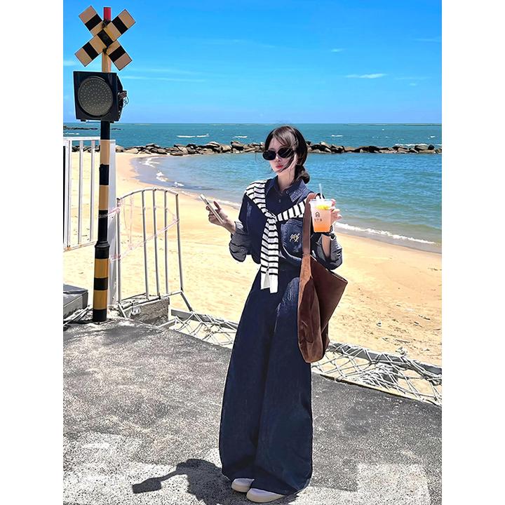 韩系高级松弛感穿搭一整套秋季超好看独特漂亮上衣裤子牛仔套装女