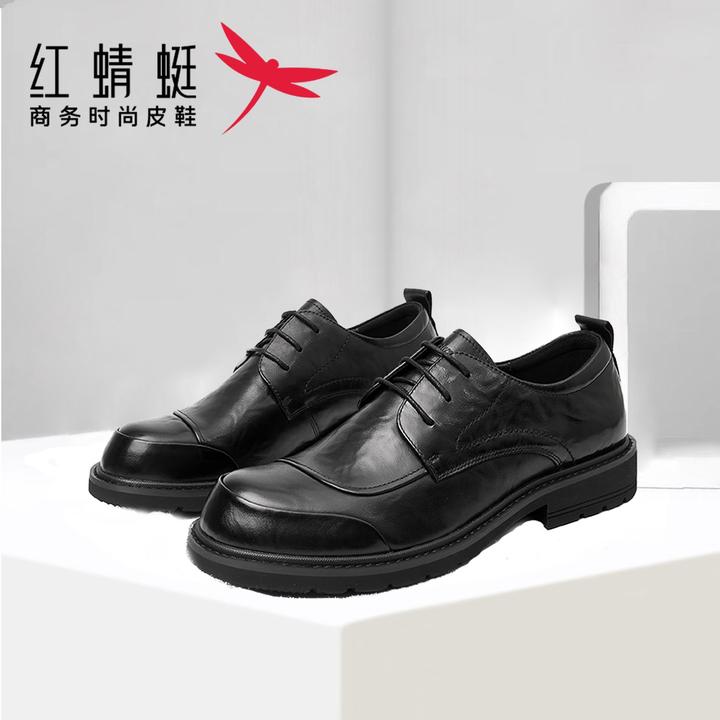 红蜻蜓男士冬季舒适德比增高头层牛皮休闲商务皮鞋子休闲男皮鞋