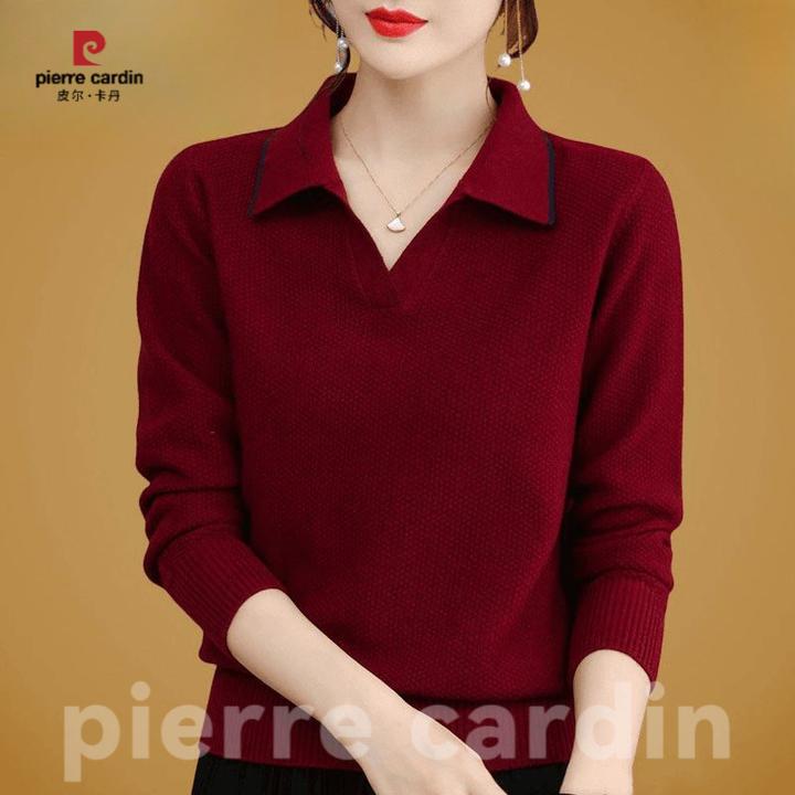 俞兆林早春秋新款妈妈装翻领套头毛衣短款宽松洋气针织打底衫