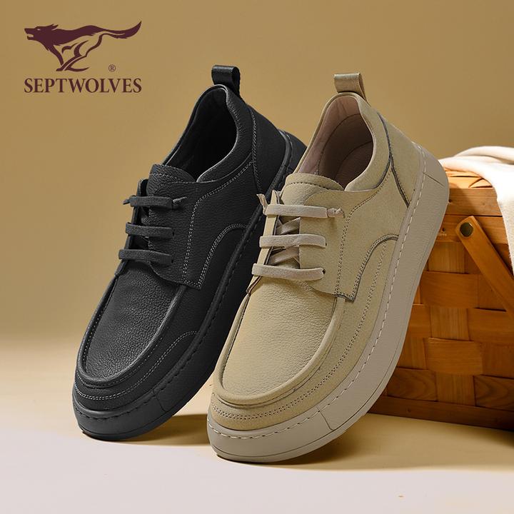 七匹狼秋季复古时尚工装鞋潮流一脚蹬透气休闲鞋软底舒适皮鞋0008