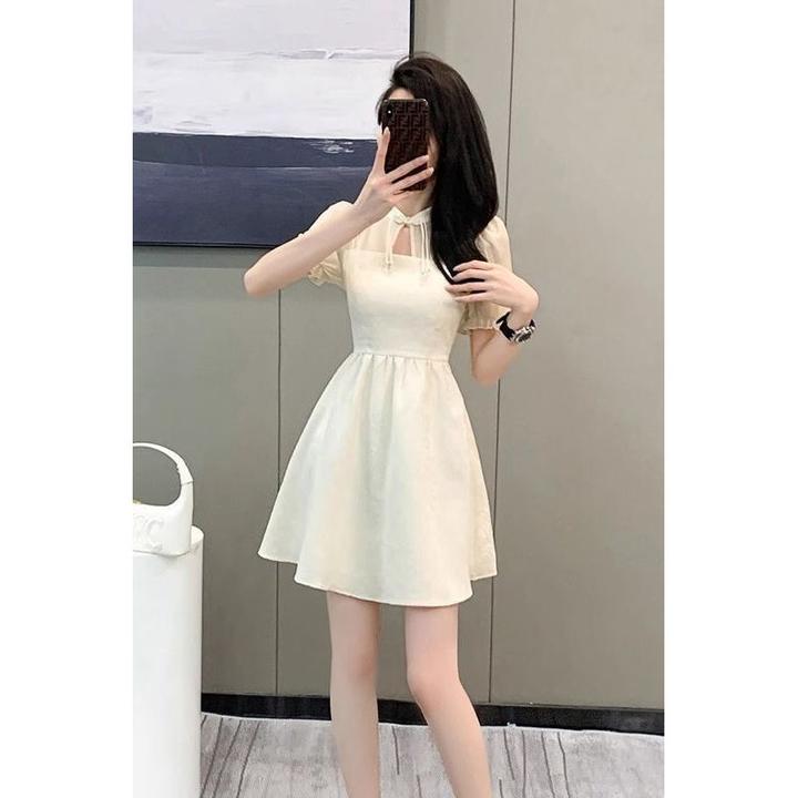 新中式连衣裙女国风夏季新款优雅小众设计感改良旗袍收腰显瘦短裙