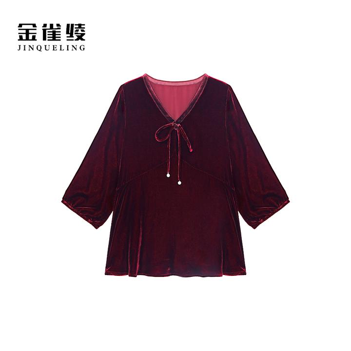 金雀绫【盛世遗红】100桑蚕丝丝绒显瘦气质加宽加大小衫SZA2SW502