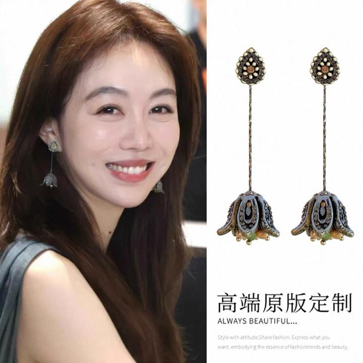 铜合金耳饰 中餐厅姜妍同款花朵耳环波西米亚度假风气质流苏耳饰