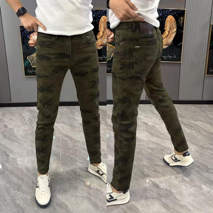 男士牛仔裤迷彩修身显瘦裤子男秋冬新款百搭牛仔裤男款高街小脚裤