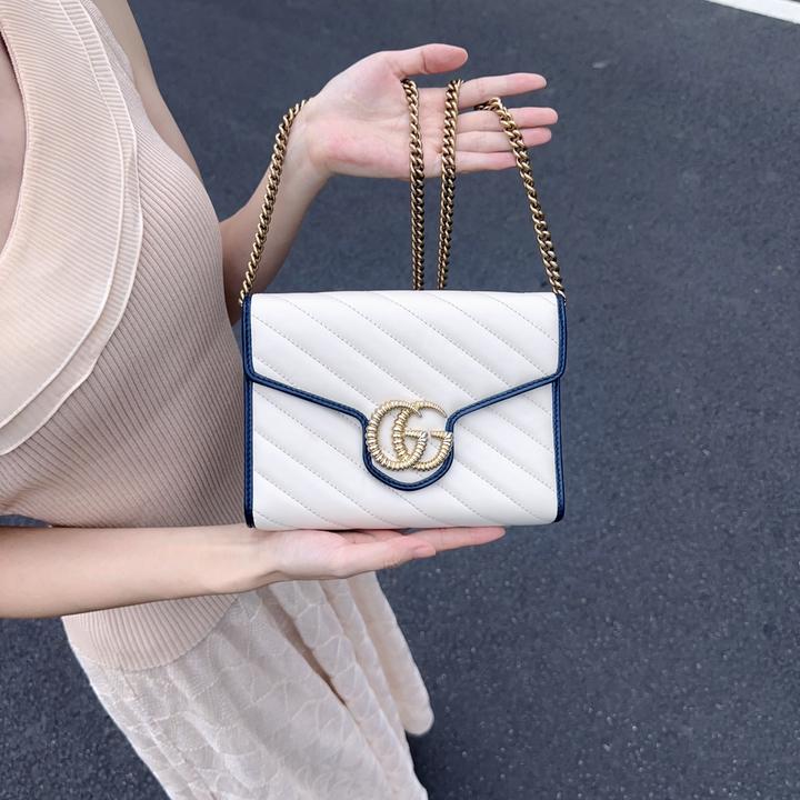 99新 GUCCI/古驰 白色腋下woc链条包 Anwen 5175