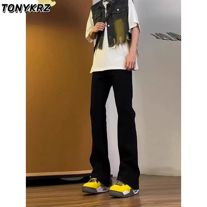 TONYKRZ弯刀痞帅微喇牛仔裤男美式高街vibe男生潮牌宽松裤子ins