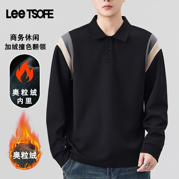 LEE TSOFE2025秋冬男加绒polo衫潮流翻领宽松刺绣商务休闲卫衣