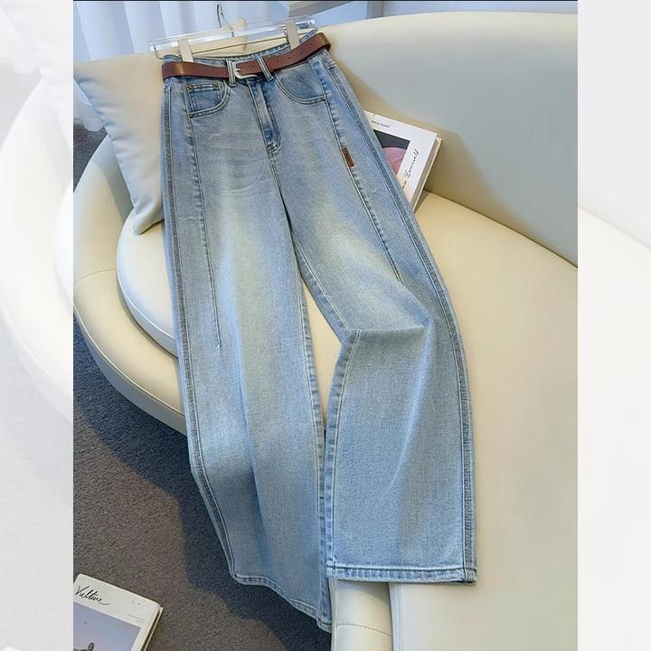 拉夏贝尔浅色显瘦牛仔裤女2025春夏季新款百搭简约慵懒感阔腿裤子