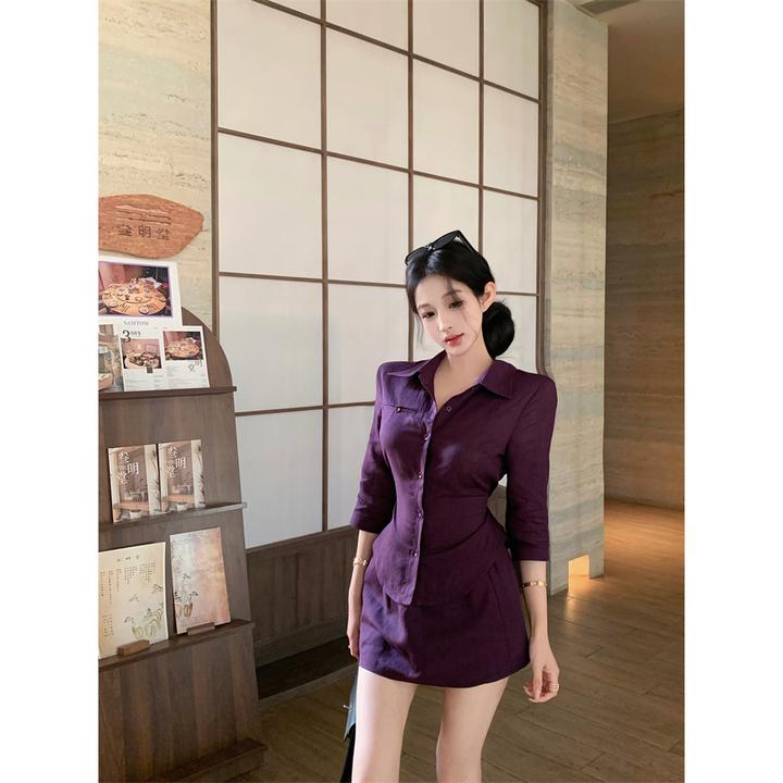 法式复古气质名媛小香风套装女夏季新款高级感衬衫半身裙两件套