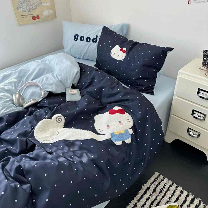 ins风真棒猫猫-毛巾绣床品套件四件套床单被套床笠学生宿舍三件套