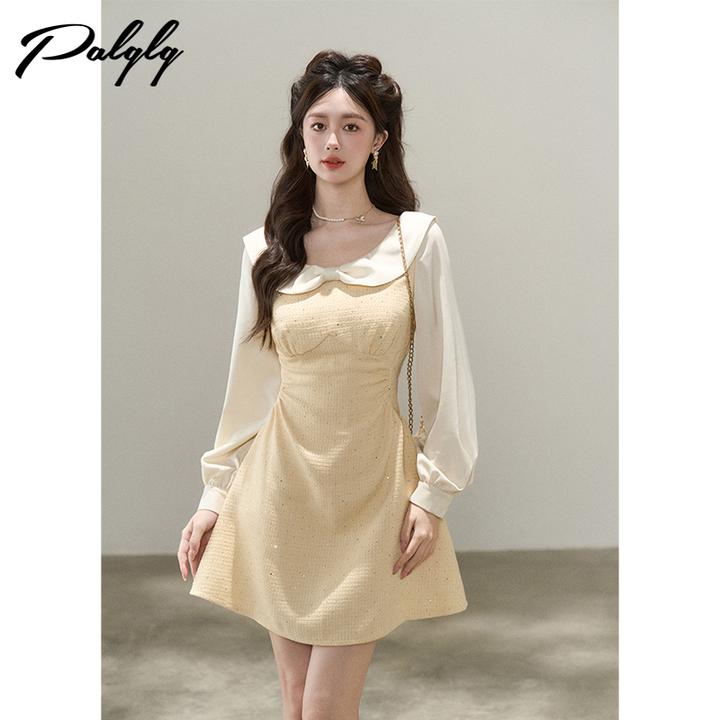 小香风圆领甜美连衣裙秋装高级感假两件字裙5344331