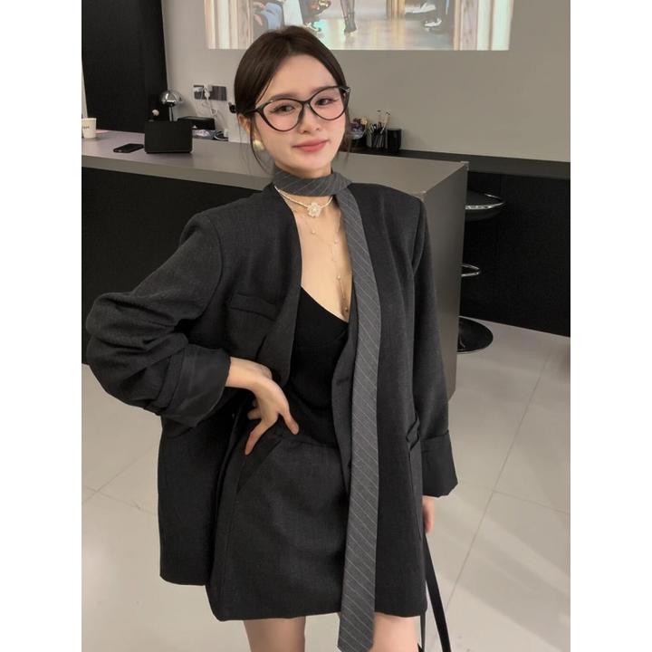 MARIE.COCO韩系高级感西装外套秋季新款女修身打底衫高腰西装短裙