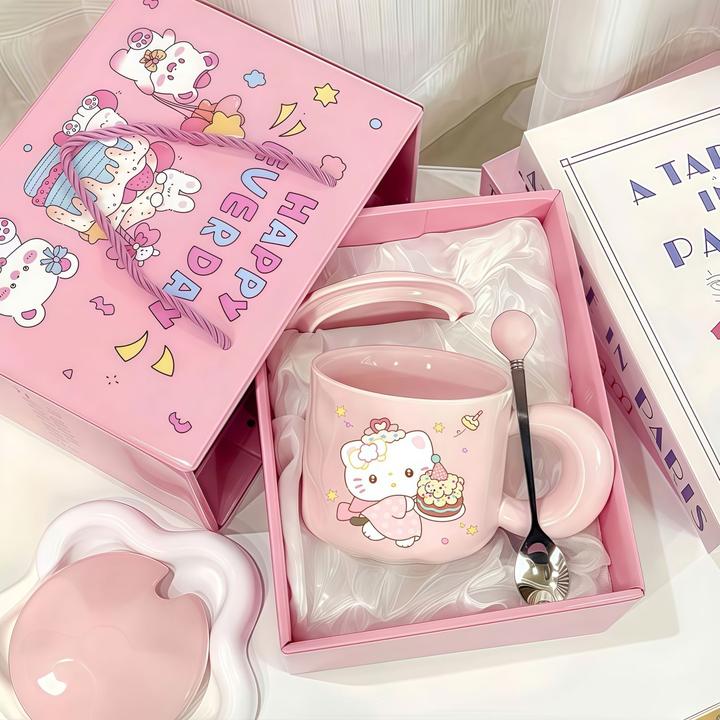 可爱fufu生日蛋糕马克杯带盖陶瓷杯女生高颜值意义送男生生日礼物