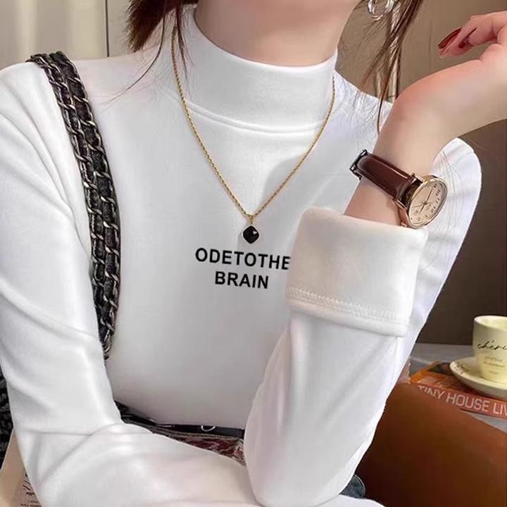 长袖德绒设计感上衣修身常规款打底衫卡通正肩休闲保暖印花T恤女
