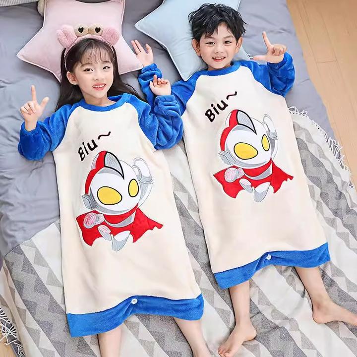 儿童睡裙男童秋冬季珊瑚绒宝宝男孩春秋款中大童睡袋防踢被奥特曼