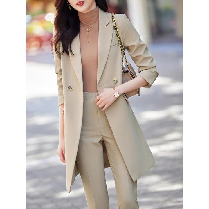 中长款西装外套女秋冬装高级感休闲气质职业装女性套装时尚高端