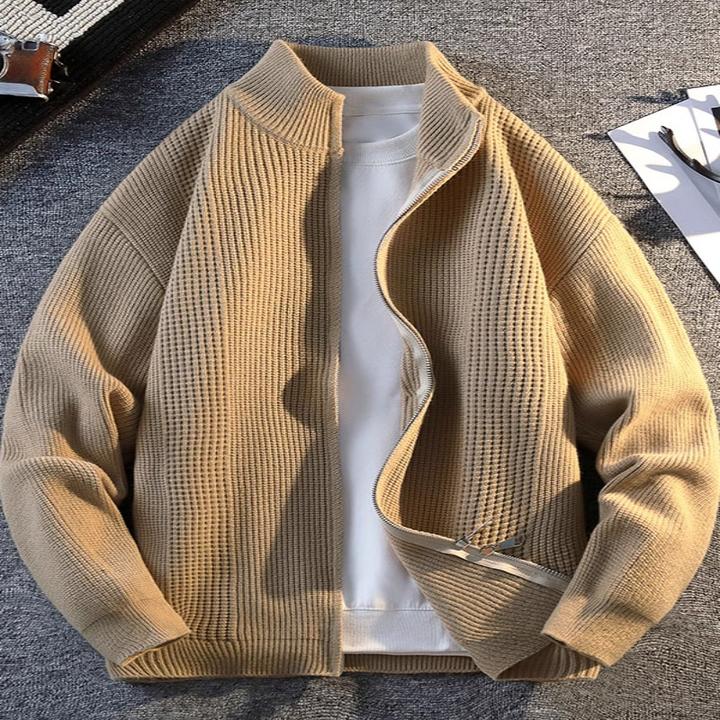 仓石一树秋冬纯色针织开衫外套男士潮牌宽松休闲潮流立领夹克韩版