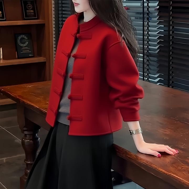 时尚中式盘扣立领外套女2025冬季柔暖简约短款日常通勤松弛感秋冬