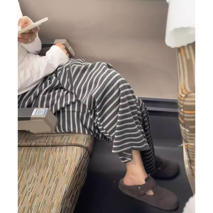 【慵懒风条纹】ins简约宽松睡裤女2025春夏季新款居家服可外穿长裤
