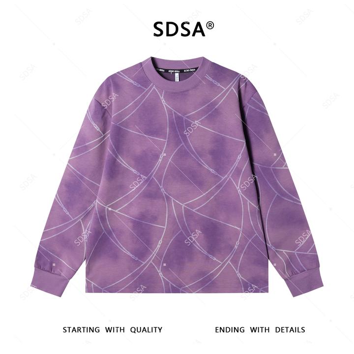 SDSA男士2025新款轻奢痞帅男装扎染拉链印花圆领卫衣百搭时尚上衣