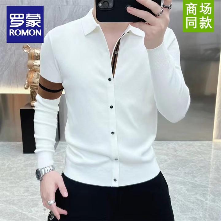 罗蒙秋冬季新款翻领毛衣男士加绒加厚开衫商务针织毛衣打底衫上衣