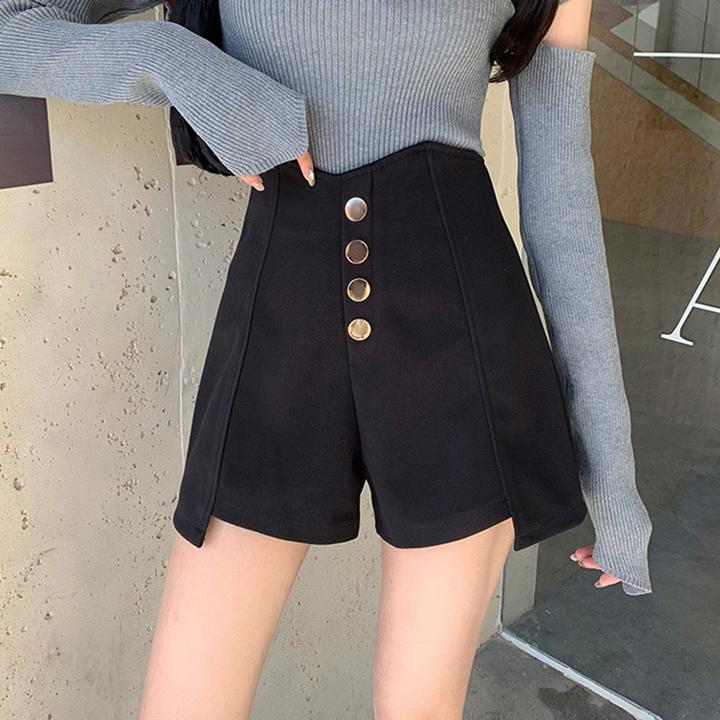 高腰配西装ins裤子不规则女夏季显瘦百搭靴短裤外穿a字阔腿裤黑色