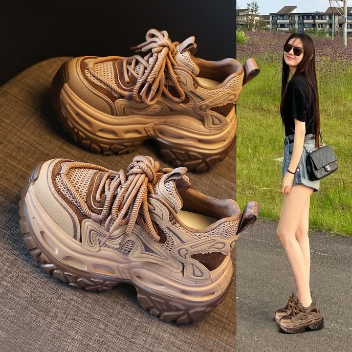 百搭厚底内增高网面运动休闲鞋女2025秋季新款松糕9cm老爹鞋时尚