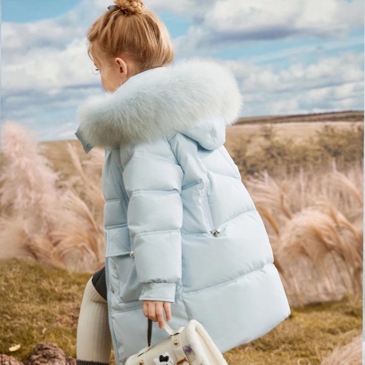 巴拉巴拉2024新款大毛领女童羽绒服儿童中大童亲子装冬季加厚免洗