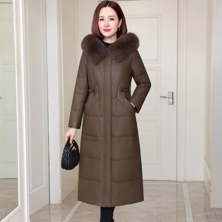 2025新款海宁真皮羽绒服女长款冬季绵羊皮皮衣白鸭绒御寒保暖外套