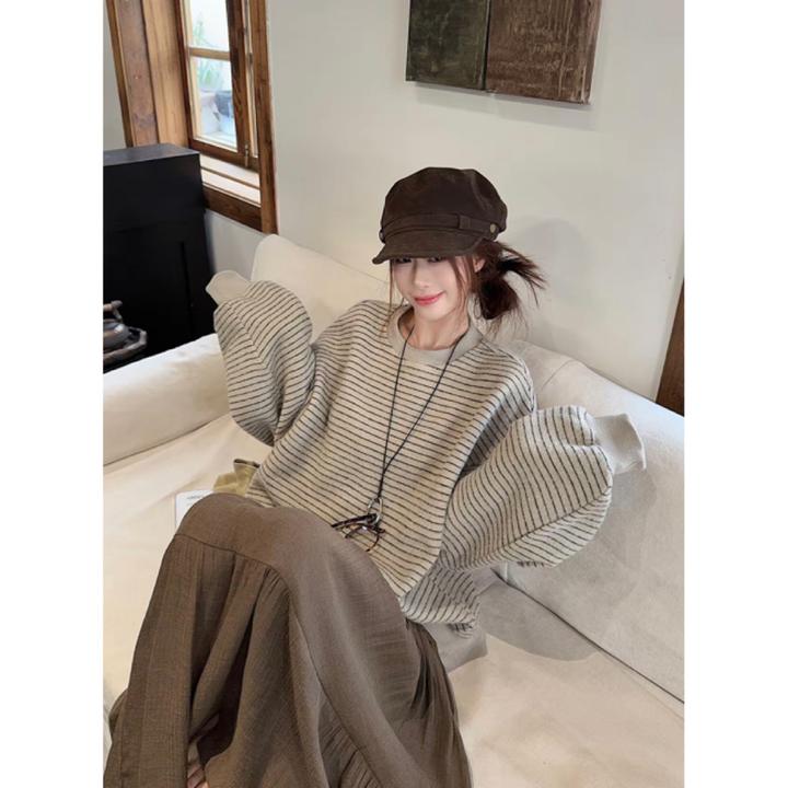【Ins条纹卫衣】自留条纹圆领长袖秋季套头卫衣上衣