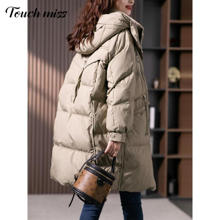 TOUCH MISS 高端设计感中长款羽绒服女2024冬季新款气质90白鸭绒