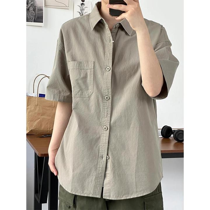 男装卡其色工装衬衫男短袖夏季日系穿搭复古防晒衬衣薄款休闲外