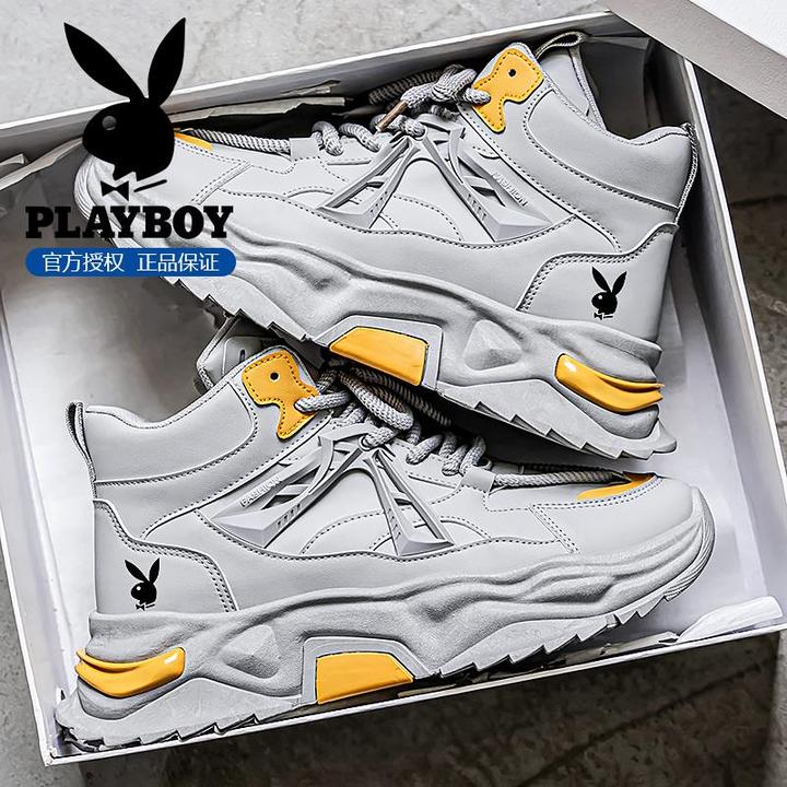 花花公子高帮鞋男款冬季厚底增高老爹潮鞋男耐磨青少年运动休闲鞋