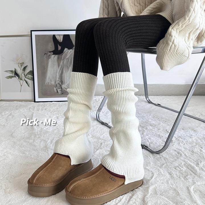 米白色针织袜套女春秋灰色阔腿袜子中筒个性缺口微喇小腿y2k腿套