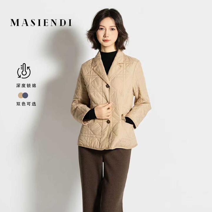 玛丝恩迪秋冬休闲风常规老钱单排扣西装款女装棉服430682