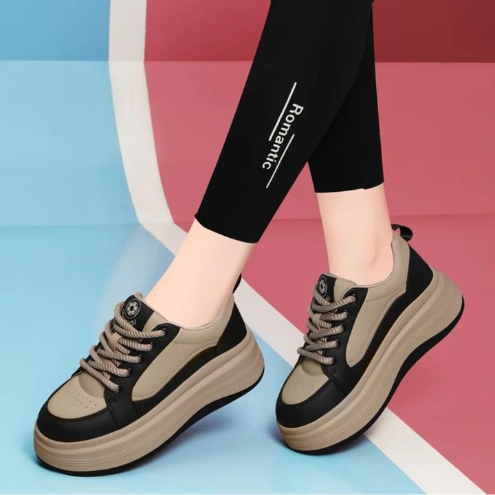 棕色厚底轻便增高老爹鞋女款2024秋冬新款百搭爆款加绒休闲运动鞋